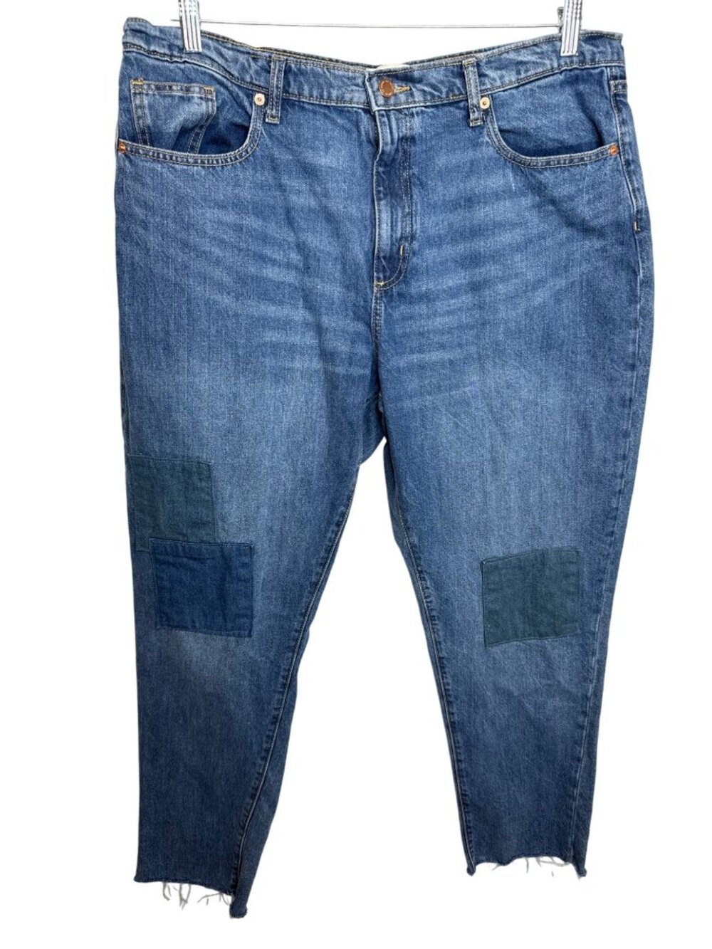 Universal Thread Jeans Women’s 16 XL Boyfriend Patchwork Raw Hem Blue Denim